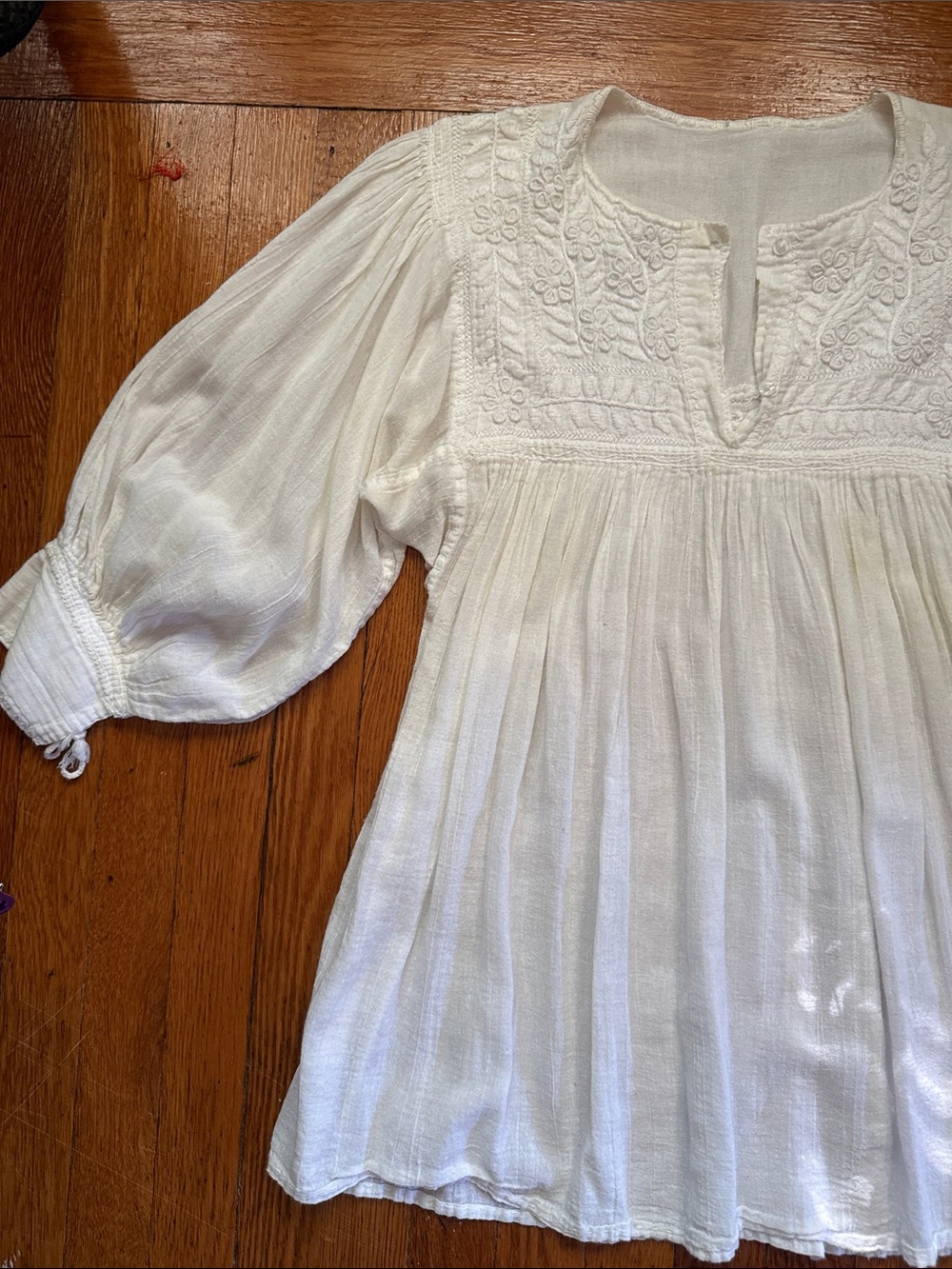 Vintage handmade embroidered cotton gauze Slavic Baltic traditional tunic